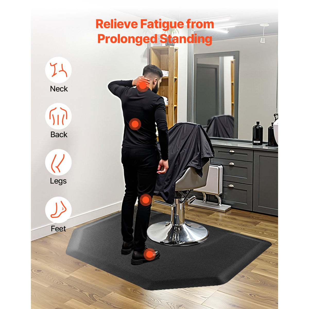 Salon Mat for Hair Stylist, 1225 x 1505 mm Hexagon Salon Chair Mat Anti Fatigue, 13mm Thickened Barber Shop Floor Mat with Round Cut Out, Easy-to-Clean PVC Surface & Anti-Trip Beveled Edges
