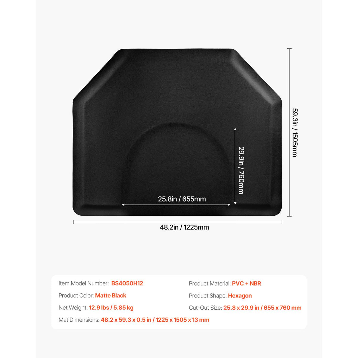 Salon Mat for Hair Stylist, 1225 x 1505 mm Hexagon Salon Chair Mat Anti Fatigue, 13mm Thickened Barber Shop Floor Mat with Round Cut Out, Easy-to-Clean PVC Surface & Anti-Trip Beveled Edges