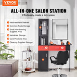 Makeup Organisation & Storage: VEVOR Salon Station, Wall Mount Barber Salon Station for Hair Stylist, Beauty Spa Furniture Set, 1 Storage Cabinet, 3 Cubbies and 2 Drawers(One Lockable), Black and Red