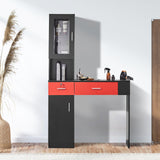 Makeup Organisation & Storage: VEVOR Salon Station, Wall Mount Barber Salon Station for Hair Stylist, Beauty Spa Furniture Set, 1 Storage Cabinet, 3 Cubbies and 2 Drawers(One Lockable), Black and Red