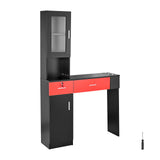 Makeup Organisation & Storage: VEVOR Salon Station, Wall Mount Barber Salon Station for Hair Stylist, Beauty Spa Furniture Set, 1 Storage Cabinet, 3 Cubbies and 2 Drawers(One Lockable), Black and Red