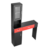 Makeup Organisation & Storage: VEVOR Salon Station, Wall Mount Barber Salon Station for Hair Stylist, Beauty Spa Furniture Set, 1 Storage Cabinet, 3 Cubbies and 2 Drawers(One Lockable), Black and Red