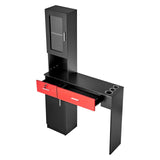 Makeup Organisation & Storage: VEVOR Salon Station, Wall Mount Barber Salon Station for Hair Stylist, Beauty Spa Furniture Set, 1 Storage Cabinet, 3 Cubbies and 2 Drawers(One Lockable), Black and Red