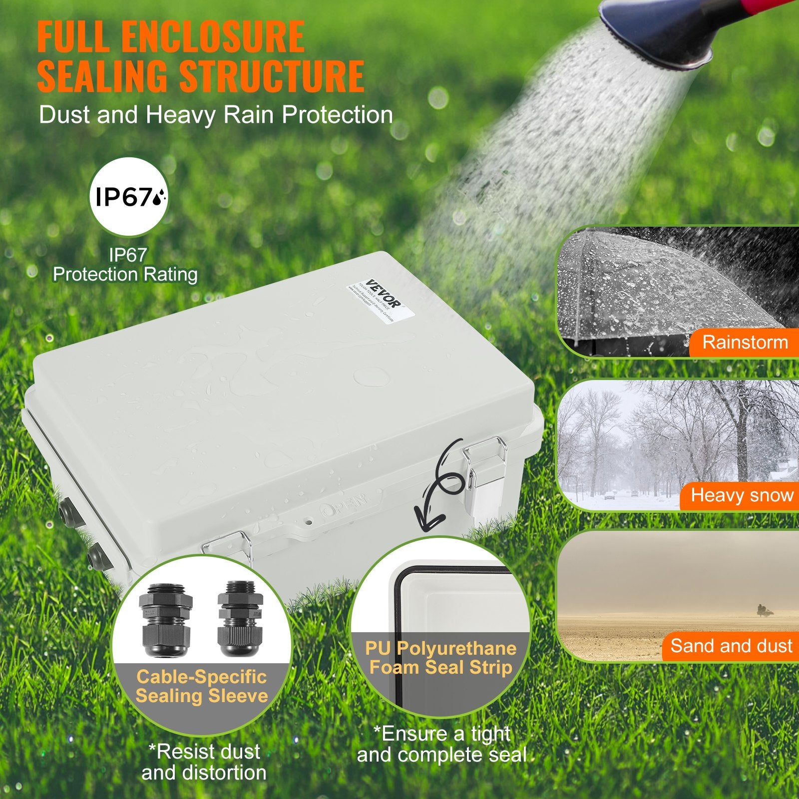Automotive Repair & Speciality Tools: VEVOR Outdoor Electrical Junction Box, 300 x 200 x 180 mm, ABS Plastic Electrical Enclosure Box with Hinged Cover Stainless Steel Latch, IP67 Dustproof Waterproof for Outdoor Electrical Projects