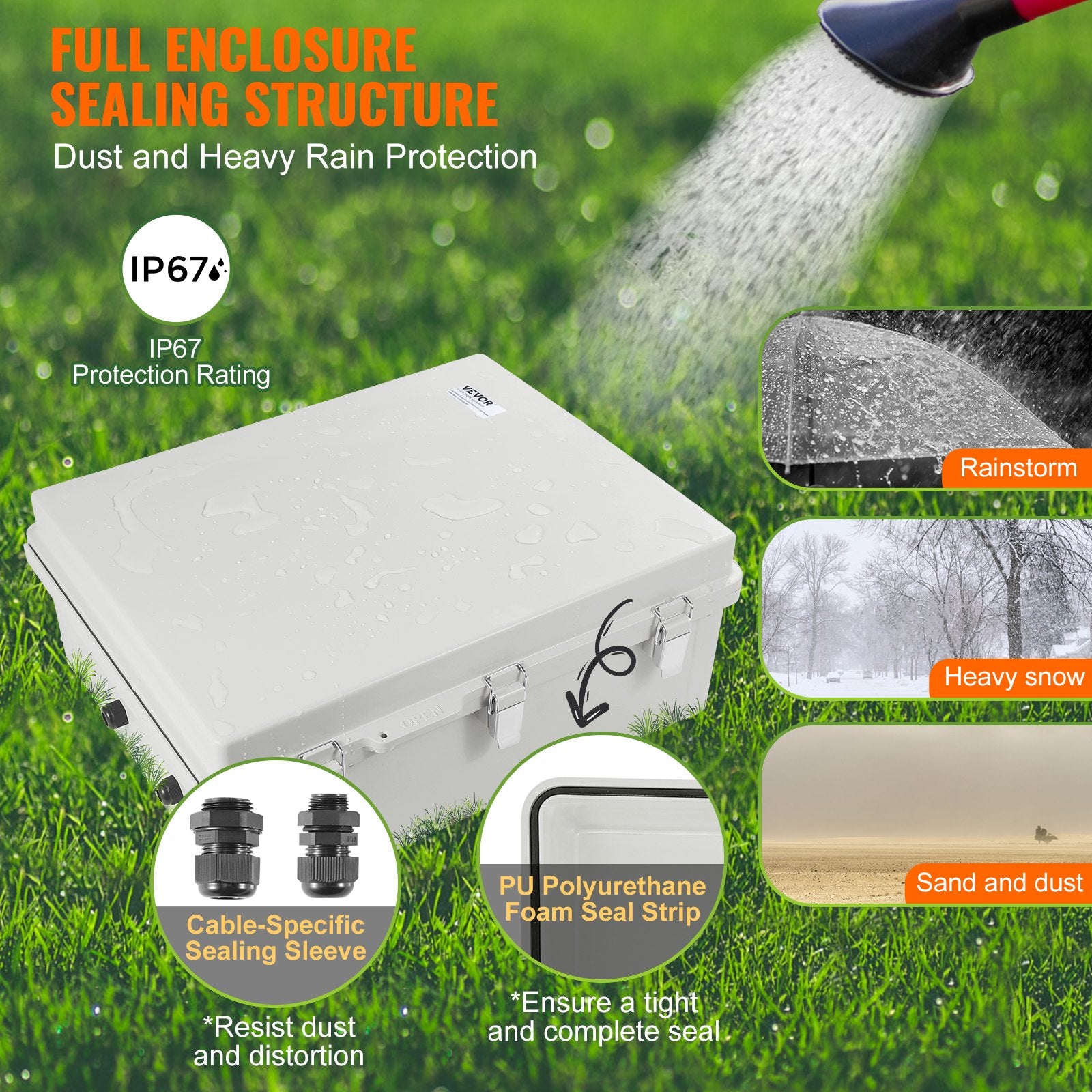Automotive Repair & Speciality Tools: VEVOR Outdoor Electrical Junction Box, 530 x 430 x 200 mm, ABS Plastic Electrical Enclosure Box with Hinged Cover Stainless Steel Latch, IP67 Dustproof Waterproof for Outdoor Electrical Projects, 21 x 17 x 8 inch