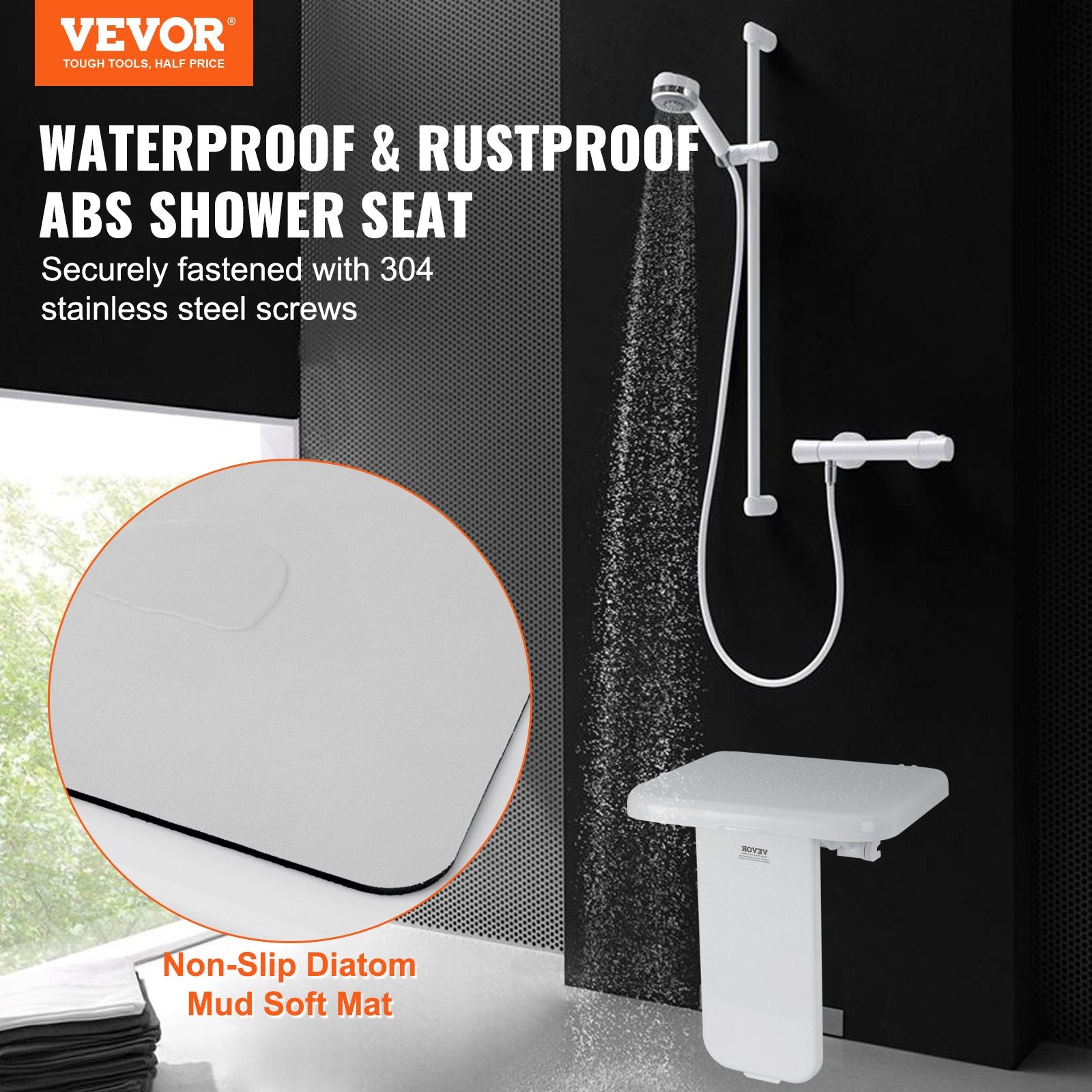 Cat & Dog Flaps: VEVOR Folding ABS Shower Seat, 15.7'' x 16.7'' Unfolded, Wall Mounted Fold Up Shower Bench with 440 lbs Load Capacity, Space Saving Fold Down Shower Chair for Seniors Pregnant Women Children Adults