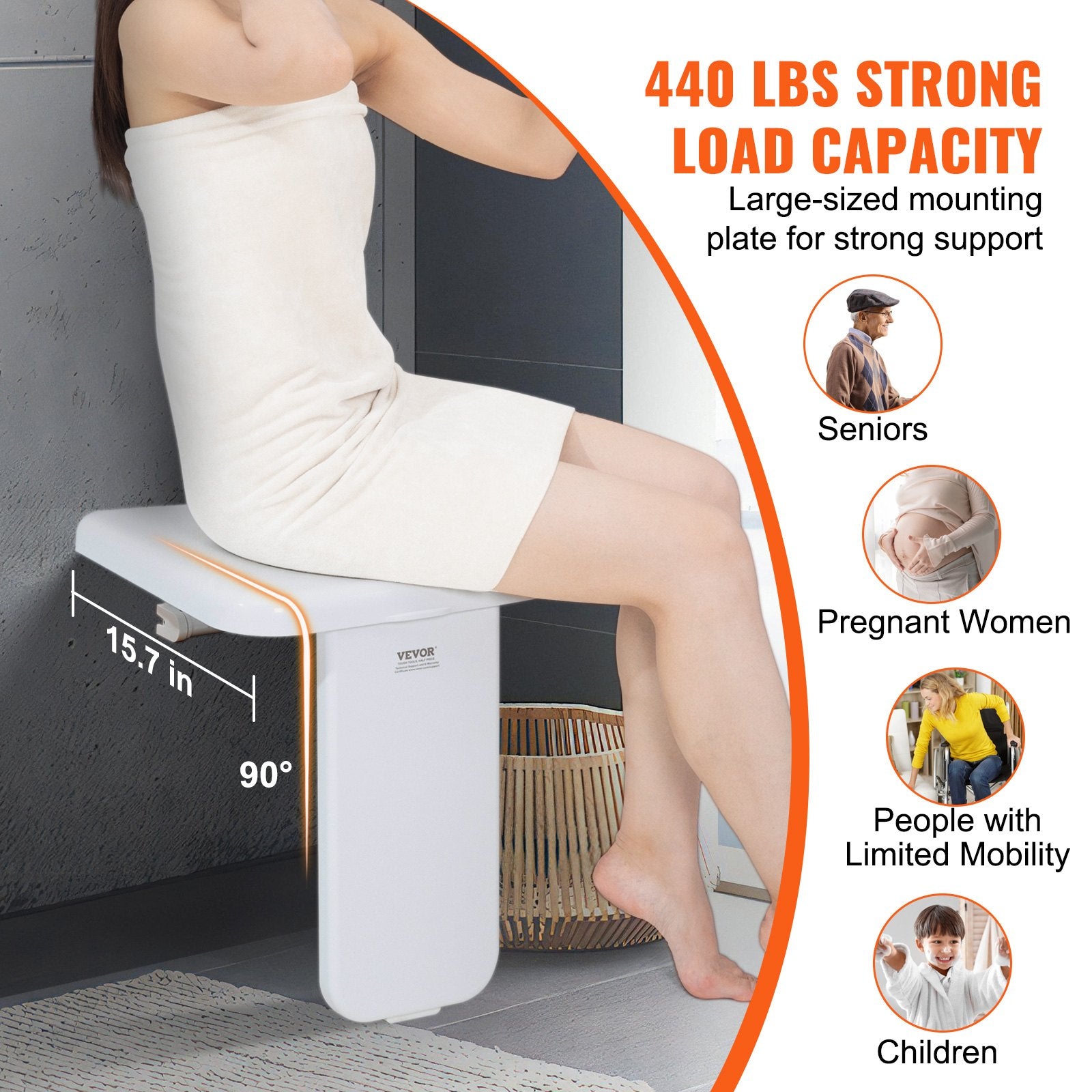 Cat & Dog Flaps: VEVOR Folding ABS Shower Seat, 15.7'' x 16.7'' Unfolded, Wall Mounted Fold Up Shower Bench with 440 lbs Load Capacity, Space Saving Fold Down Shower Chair for Seniors Pregnant Women Children Adults