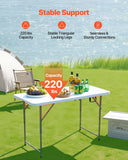 Outdoor Dining Sets: VEVOR Folding Table, 4 Ft Heavy Duty Portable Fold-in-Half Utility Table, Indoor Outdoor Plastic Rectangle Table with Adjustable Height and Built in Handle, for Party, Dining, Picnic, Camping, White