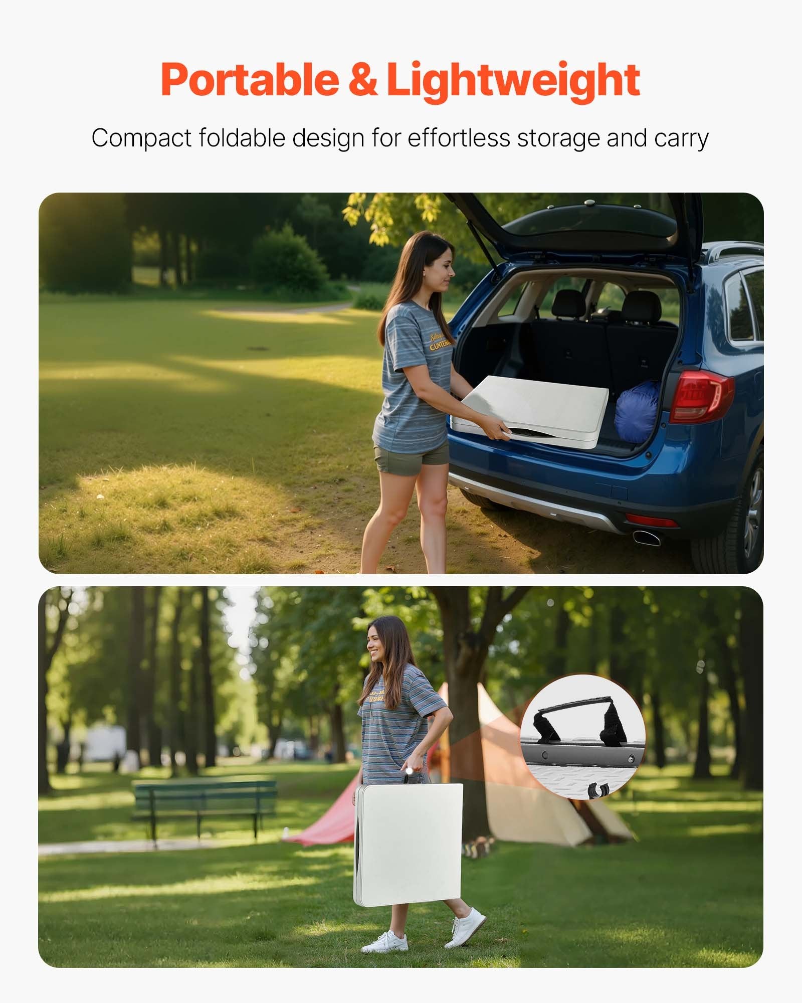 Outdoor Dining Sets: VEVOR Folding Table, 4 Ft Heavy Duty Portable Fold-in-Half Utility Table, Indoor Outdoor Plastic Rectangle Table with Adjustable Height and Built in Handle, for Party, Dining, Picnic, Camping, White