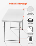 Outdoor Dining Sets: VEVOR Folding Table, 4 Ft Heavy Duty Portable Fold-in-Half Utility Table, Indoor Outdoor Plastic Rectangle Table with Adjustable Height and Built in Handle, for Party, Dining, Picnic, Camping, White