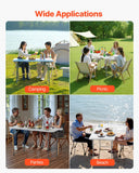 Outdoor Dining Sets: VEVOR Folding Table, 4 Ft Heavy Duty Portable Fold-in-Half Utility Table, Indoor Outdoor Plastic Rectangle Table with Adjustable Height and Built in Handle, for Party, Dining, Picnic, Camping, White