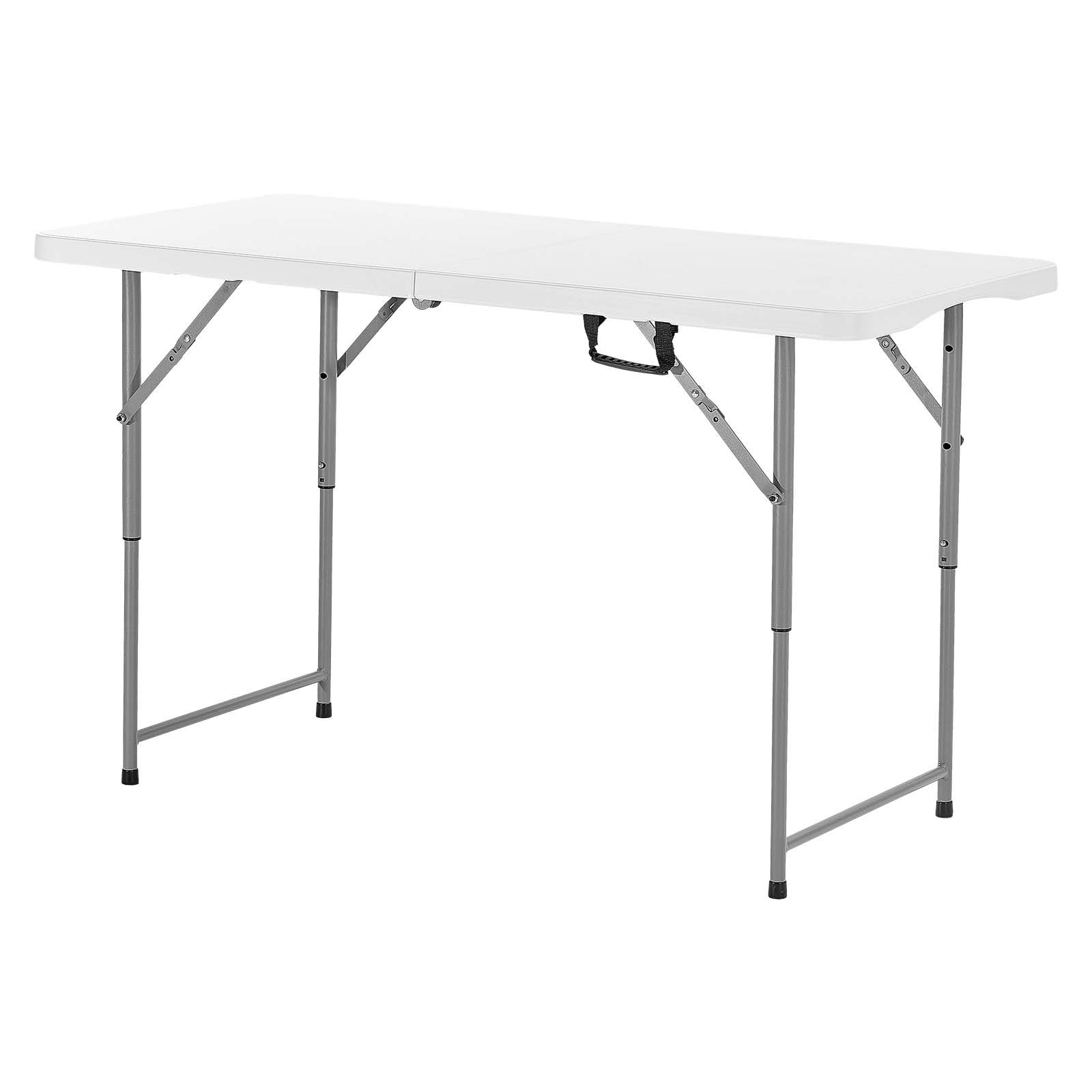 Outdoor Dining Sets: VEVOR Folding Table, 4 Ft Heavy Duty Portable Fold-in-Half Utility Table, Indoor Outdoor Plastic Rectangle Table with Adjustable Height and Built in Handle, for Party, Dining, Picnic, Camping, White