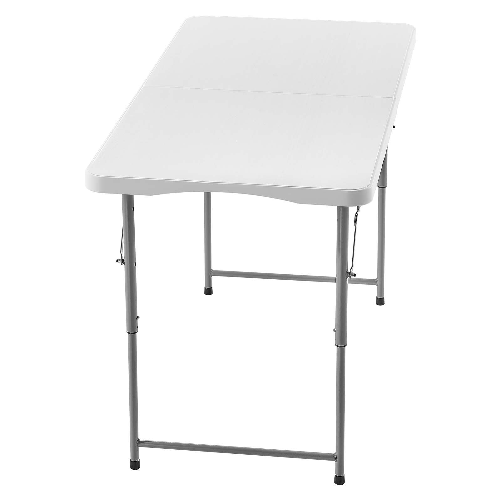 Outdoor Dining Sets: VEVOR Folding Table, 4 Ft Heavy Duty Portable Fold-in-Half Utility Table, Indoor Outdoor Plastic Rectangle Table with Adjustable Height and Built in Handle, for Party, Dining, Picnic, Camping, White