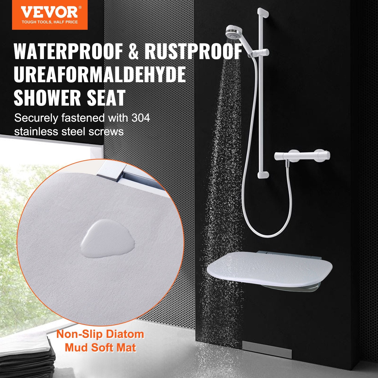 Cat & Dog Flaps: VEVOR Urea-formaldehyde Folding Shower Seat, 13.6'' x 12.8'' Unfolded, Wall Mounted Fold Up Shower Bench with 450 lbs Load Capacity, Space Saving Fold Down Shower Chair for Seniors Children Adults