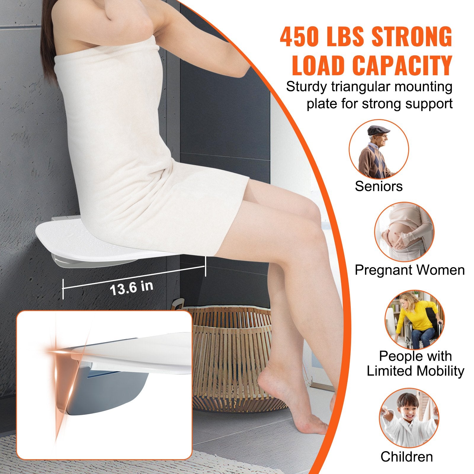Cat & Dog Flaps: VEVOR Urea-formaldehyde Folding Shower Seat, 13.6'' x 12.8'' Unfolded, Wall Mounted Fold Up Shower Bench with 450 lbs Load Capacity, Space Saving Fold Down Shower Chair for Seniors Children Adults