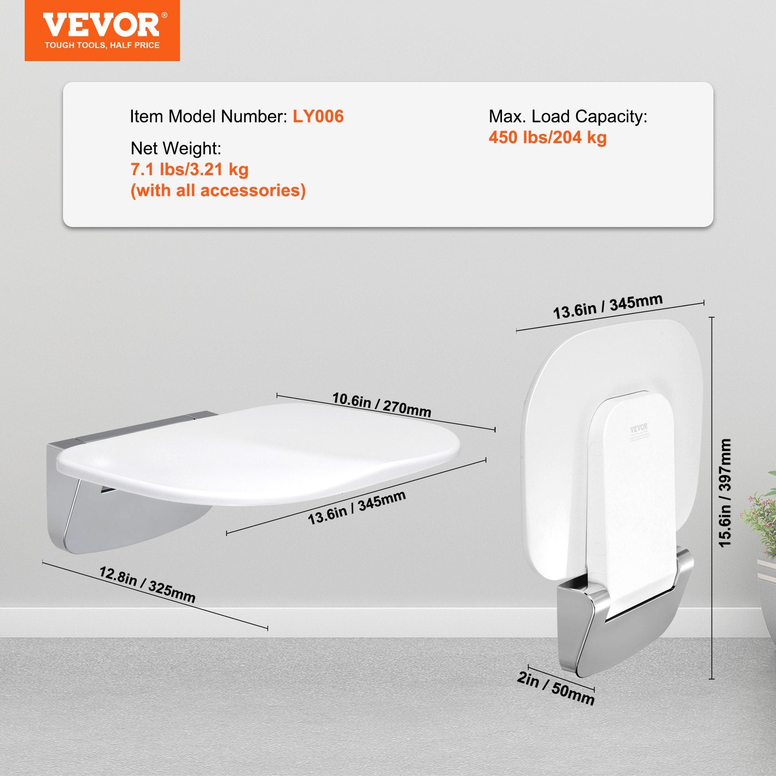 Cat & Dog Flaps: VEVOR Urea-formaldehyde Folding Shower Seat, 13.6'' x 12.8'' Unfolded, Wall Mounted Fold Up Shower Bench with 450 lbs Load Capacity, Space Saving Fold Down Shower Chair for Seniors Children Adults