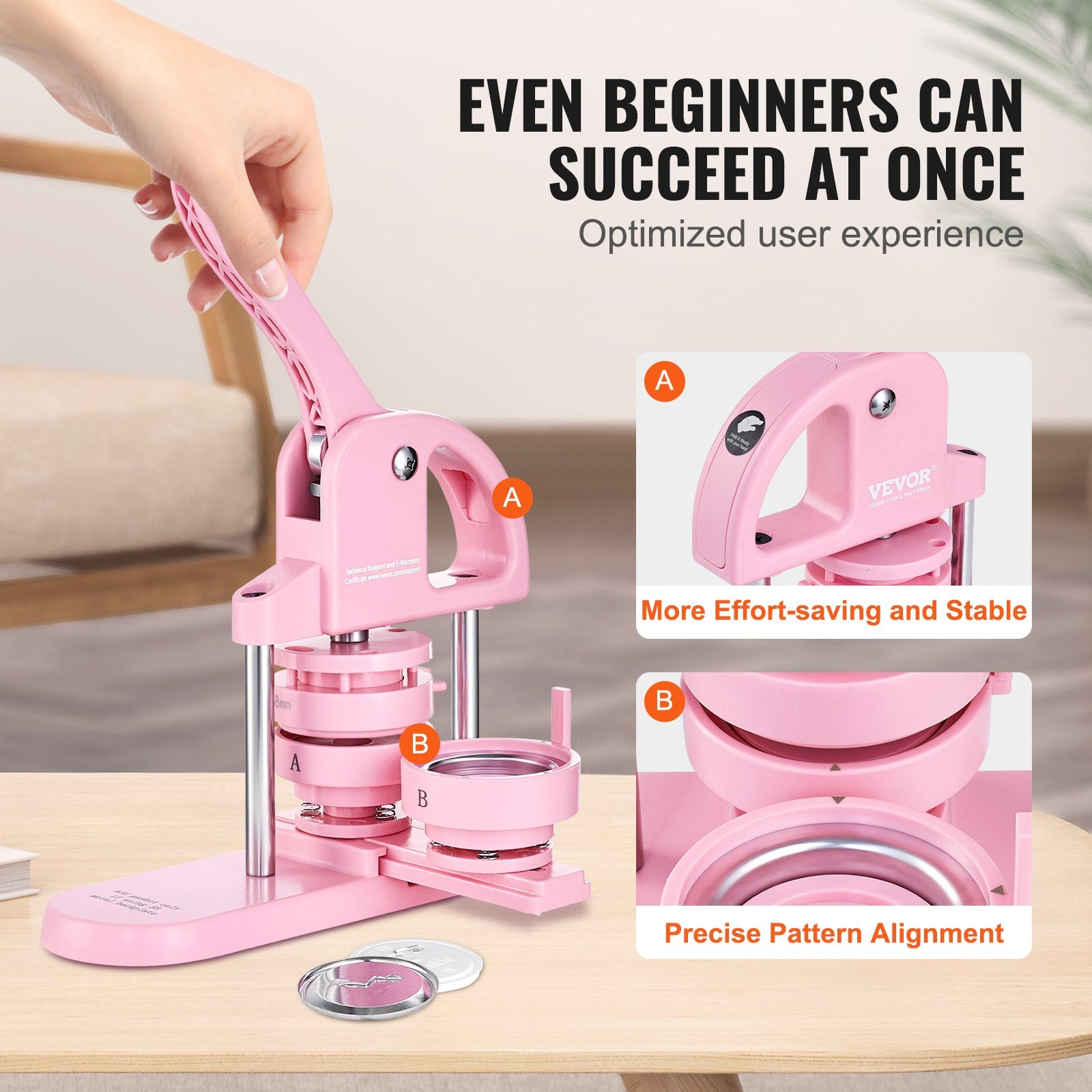 Gardening Tools: VEVOR Button Maker, 1/1.25/2.28 inch(25/32/58mm) 3-IN-1 Pin Maker, 300pcs Button Parts, Button Maker Machine with Panda Magic Book, Ergonomic Arc Handle Punch Press Kit, For Children DIY Gifts, Pink