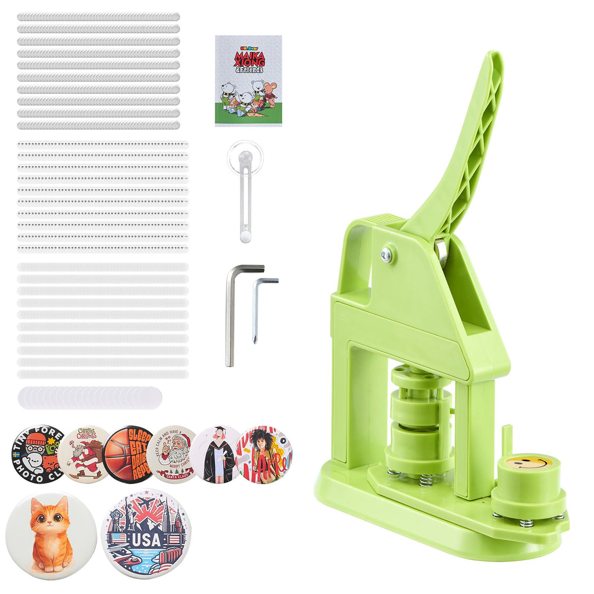 Button Maker Machine, 25 mm, Plastic Pin Maker with 500pcs Button Parts, Mr. Panda Magic Book, Circle Cutter and Hex Wrenches, Reinforced Ergonomic Handle, for DIY Badges, Personalized Pins