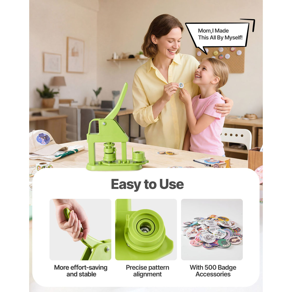 Button Maker Machine, 25 mm, Plastic Pin Maker with 500pcs Button Parts, Mr. Panda Magic Book, Circle Cutter and Hex Wrenches, Reinforced Ergonomic Handle, for DIY Badges, Personalized Pins