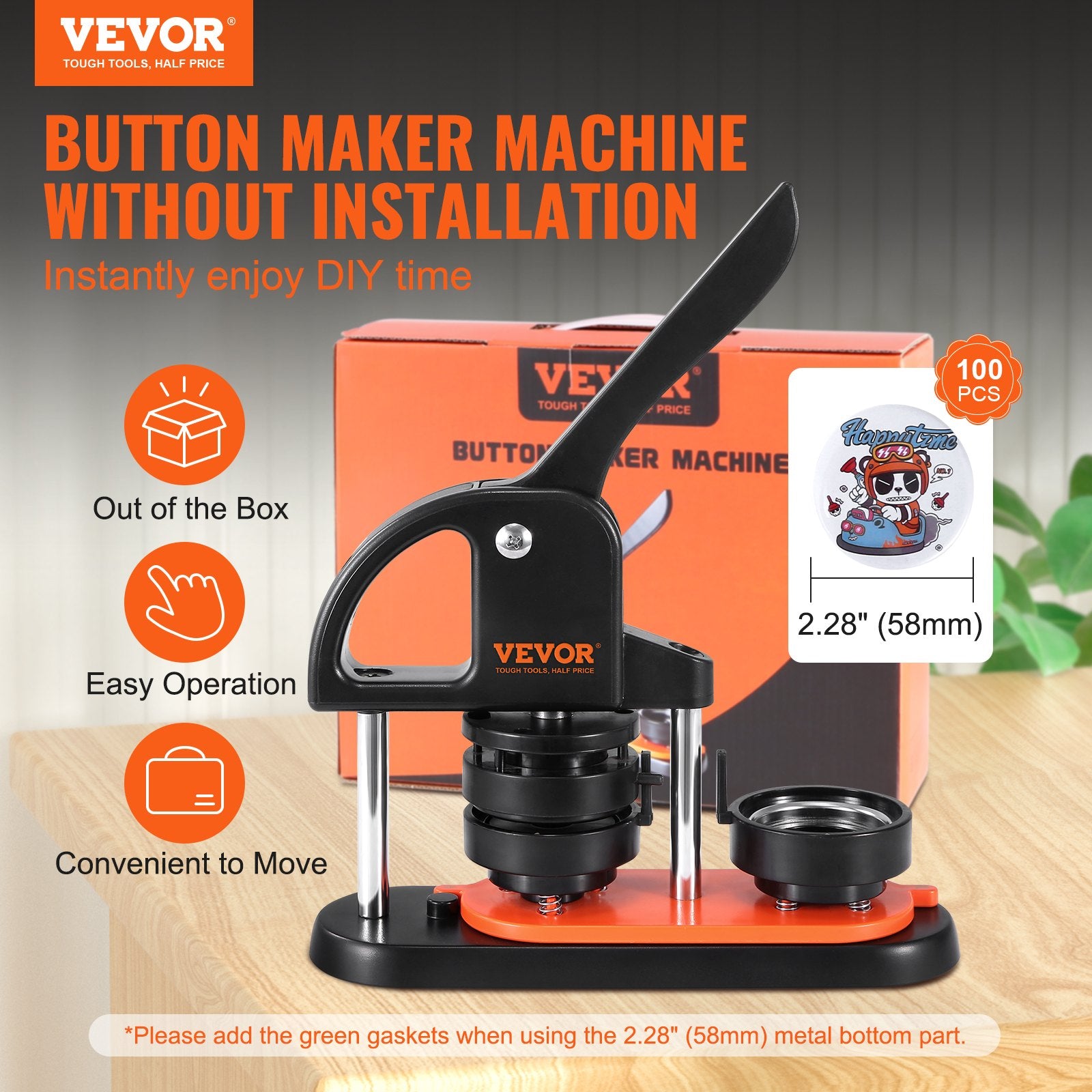 Hand Tools: VEVOR Button Maker Machine, 2.28 inch/58mm Pin Maker, Installation-Free Badge Punch Press Kit, Children DIY Gifts Button Making Supplies with 100pcs Button Parts, Circle Cutter, Magic Book
