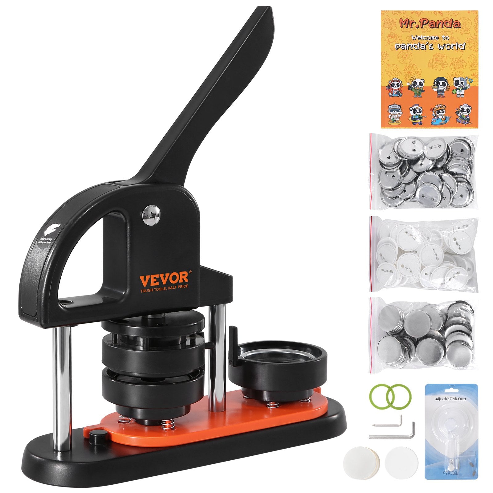 Hand Tools: VEVOR Button Maker Machine, 2.28 inch/58mm Pin Maker, Installation-Free Badge Punch Press Kit, Children DIY Gifts Button Making Supplies with 100pcs Button Parts, Circle Cutter, Magic Book