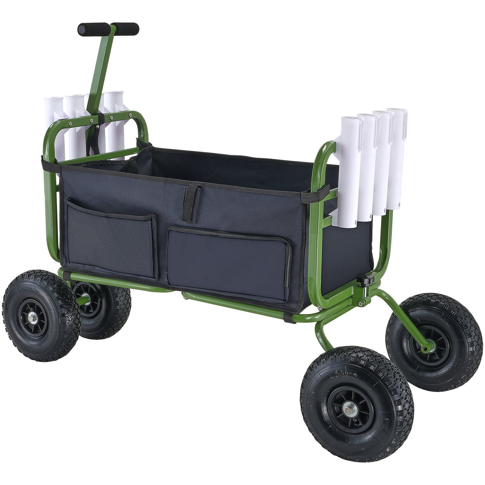 Kitchen & Dining Trolleys: VEVOR Beach Fishing Cart, 136kg Load Capacity, Foldable Fish and Marine Cart with Four 280mm Big Wheels Rubber Balloon Tires, Heavy-Duty Steel Pier Wagon Trolley with 8 Rod Holders for Picnic