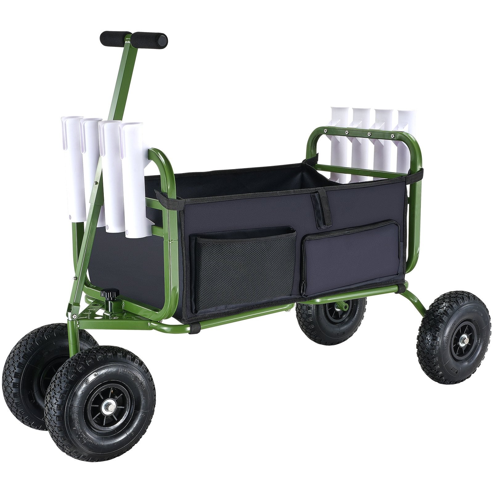 Kitchen & Dining Trolleys: VEVOR Beach Fishing Cart, 136kg Load Capacity, Foldable Fish and Marine Cart with Four 280mm Big Wheels Rubber Balloon Tires, Heavy-Duty Steel Pier Wagon Trolley with 8 Rod Holders for Picnic