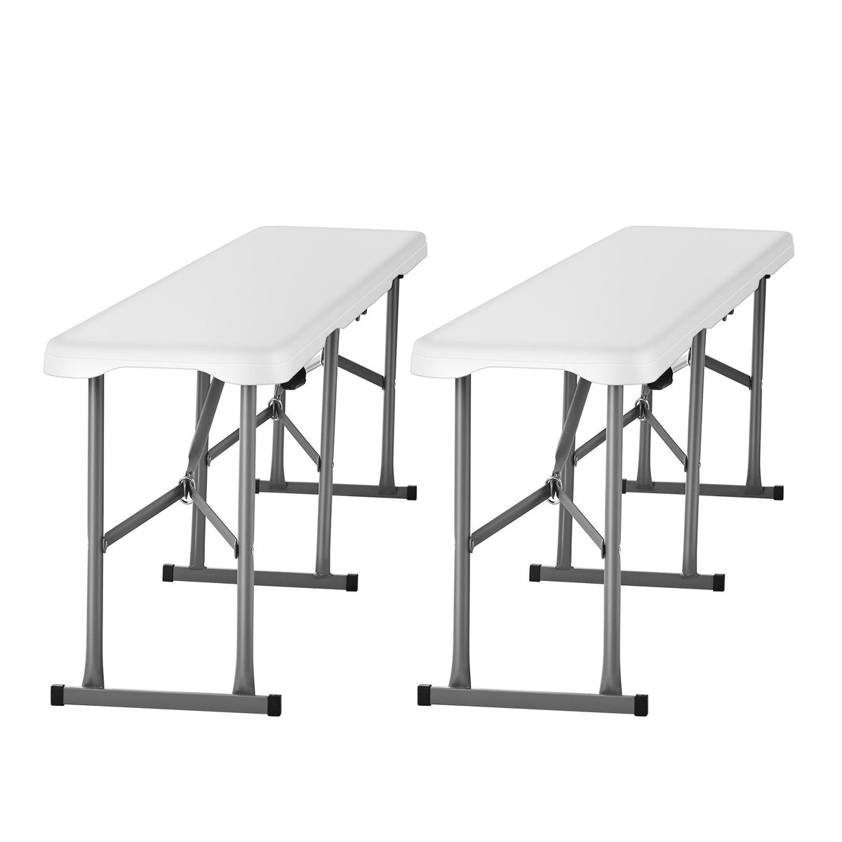 Plastic Folding Bench, 6 ft Portable Bench for Indoor/Outdoor Picnic Party Patio Camping Dining, Foldable Smooth HDPE Seat for Garden Soccer Multipurpose Entertaining Activities, 2 Pack, White
