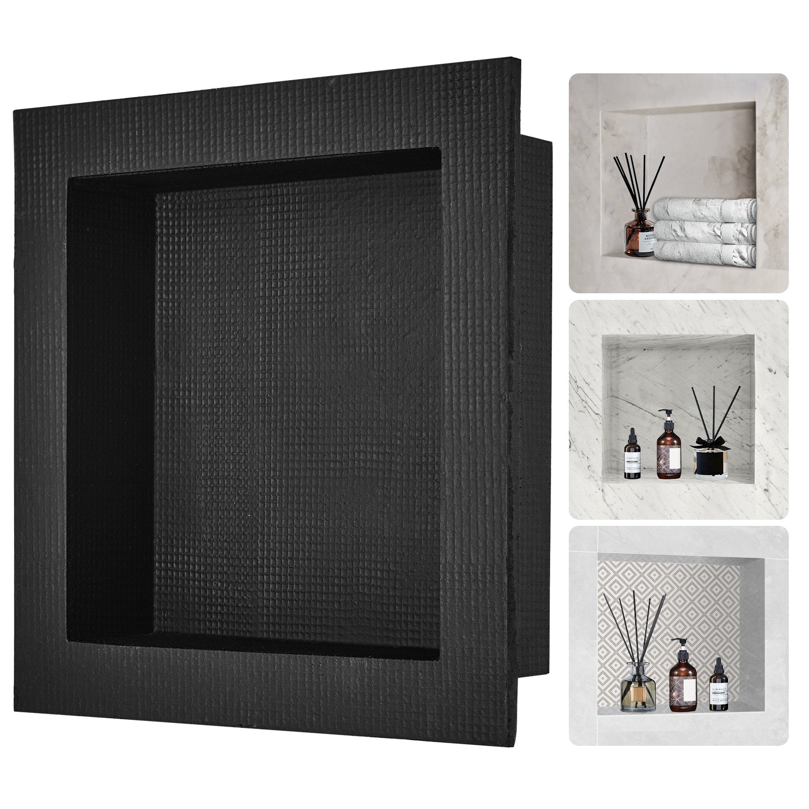 Bathroom Cabinets, Cupboards & Storage: VEVOR Shower Niche Ready for Tile 40.64 x 40.64 cm, Single Shelf Organizer, Square Corners Wall-inserted Niche Recessed, Sealed Protection Modern Soap Storage Niche for Shower Bathroom, Black