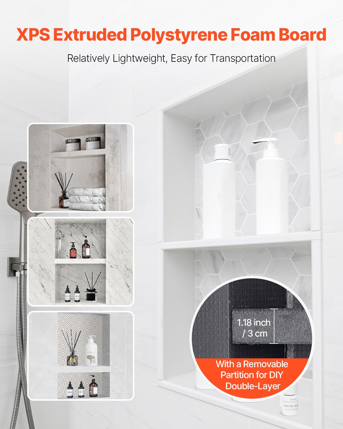 Bathroom Cabinets, Cupboards & Storage: VEVOR Shower Niche 40.6 x 71.1 x 10.2 cm Recessed Wall Shelf for Bathroom