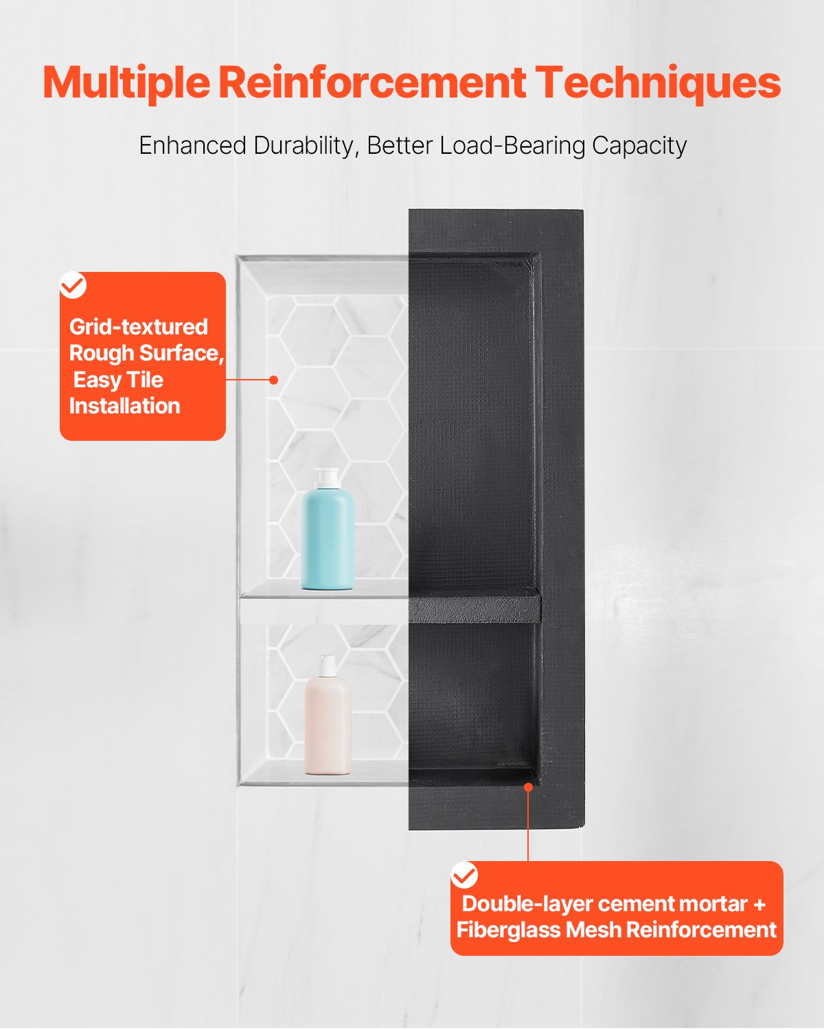 Bathroom Cabinets, Cupboards & Storage: VEVOR Shower Niche 40.6 x 71.1 x 10.2 cm Recessed Wall Shelf for Bathroom