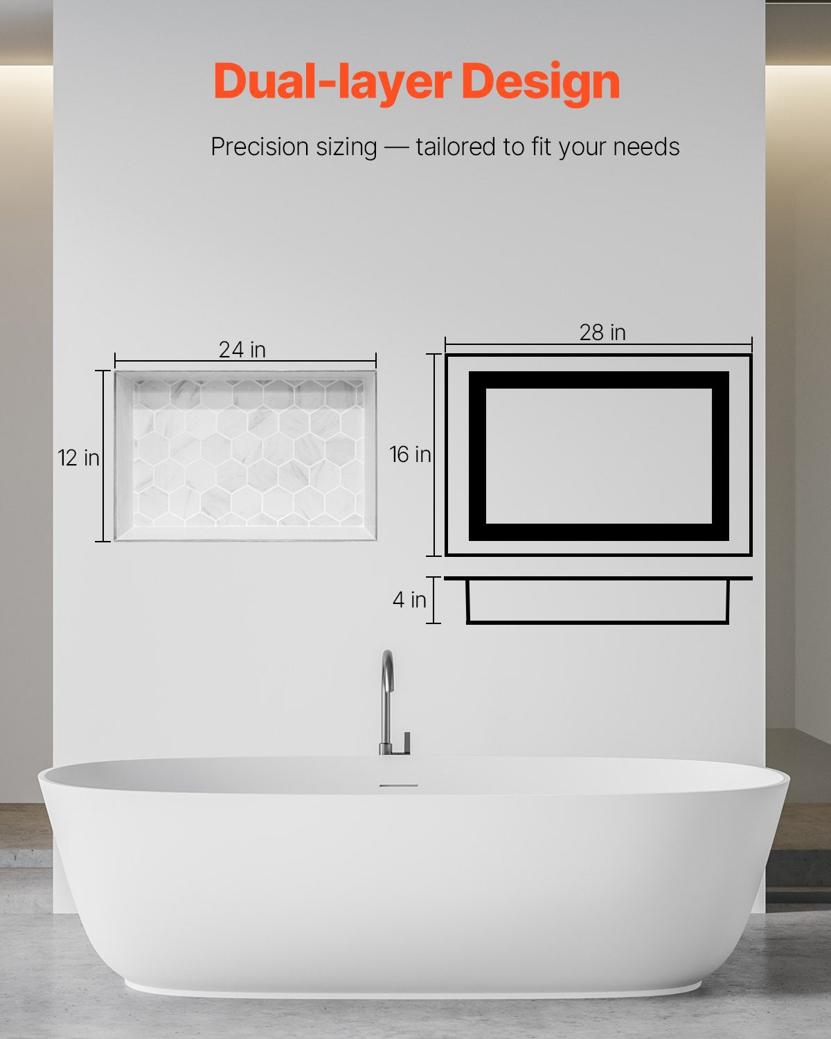 Bathroom Cabinets, Cupboards & Storage: VEVOR Shower Niche 40.6 x 71.1 x 10.2 cm Recessed Wall Shelf for Bathroom