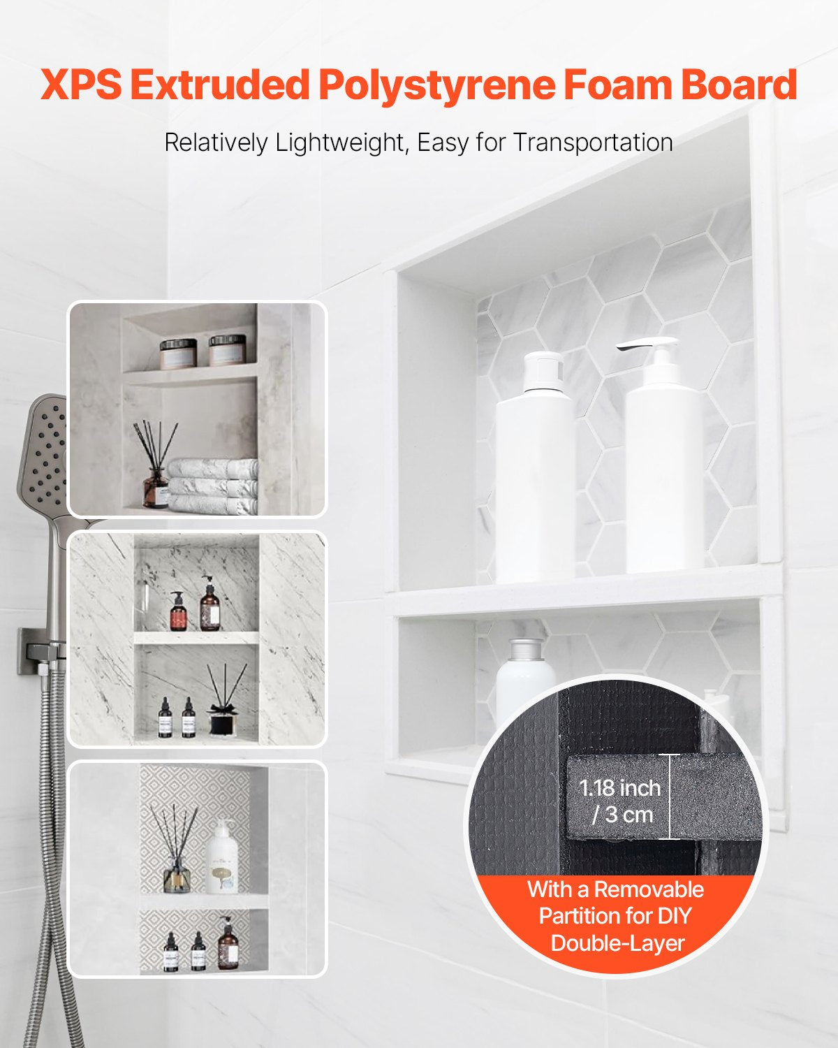Bathroom Cabinets, Cupboards & Storage: VEVOR Shower Niche 40.6 x 50.8 x 10.2 cm Recessed Wall Divider Shelf Bathroom