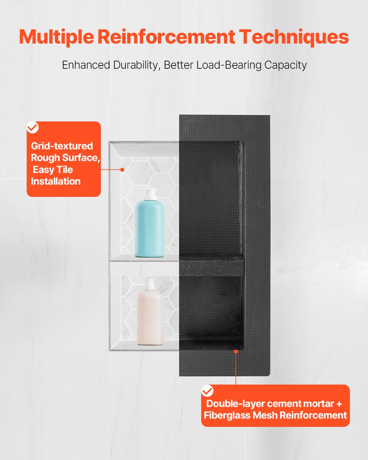 Bathroom Cabinets, Cupboards & Storage: VEVOR Shower Niche 40.6 x 50.8 x 10.2 cm Recessed Wall Divider Shelf Bathroom
