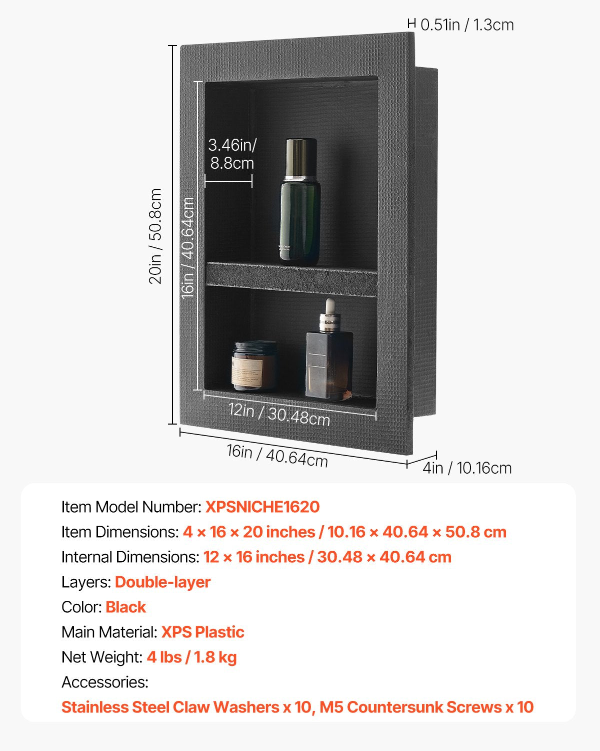 Bathroom Cabinets, Cupboards & Storage: VEVOR Shower Niche 40.6 x 50.8 x 10.2 cm Recessed Wall Divider Shelf Bathroom
