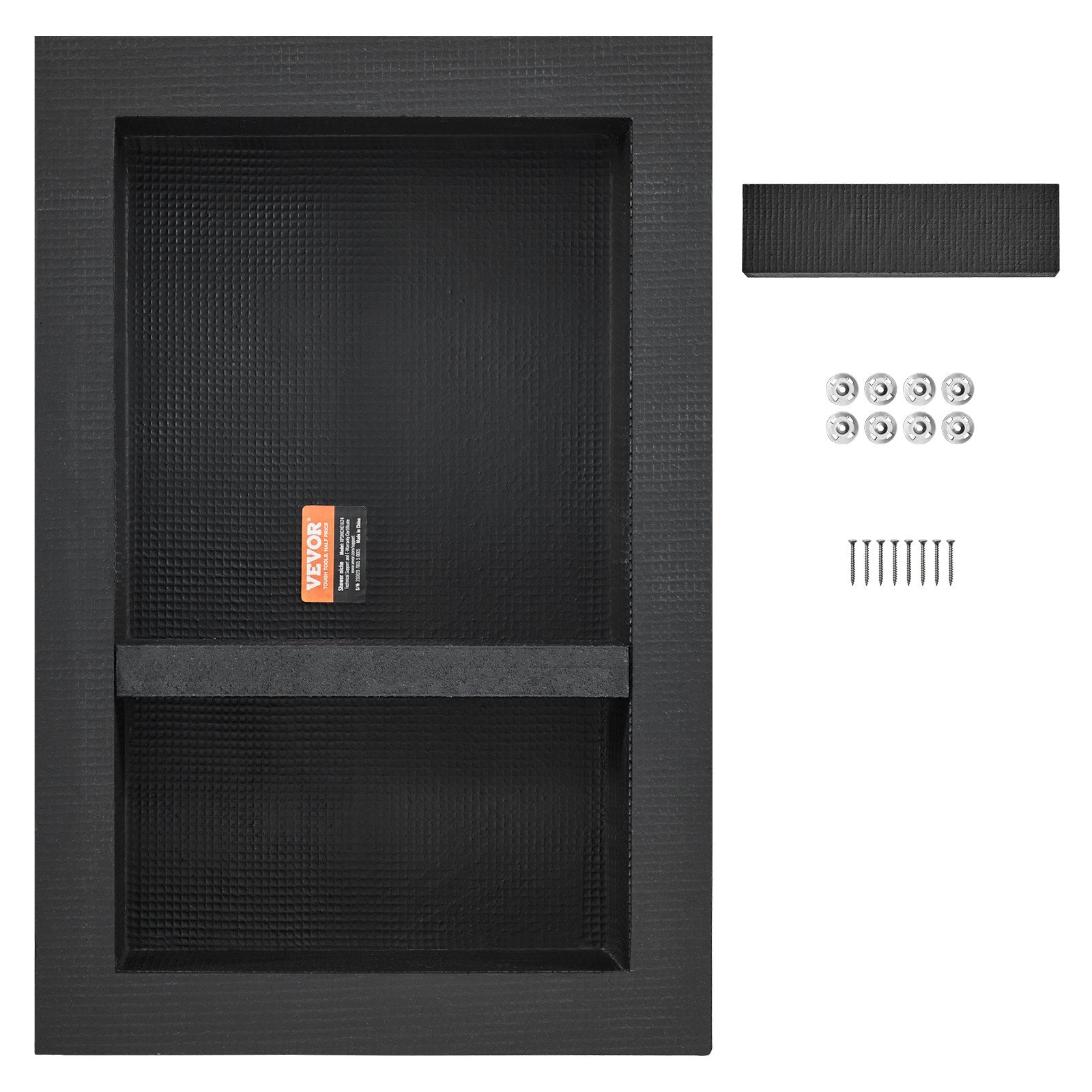 Bathroom Cabinets, Cupboards & Storage: VEVOR Shower Niche Ready for Tile 40.64 x 60.96 cm, 16 x 24 inch Double Shelf Organizer, Square Corners Wall-inserted Niche Recessed, Sealed Protection Modern Soap Storage Niche for Shower Bathroom, Black