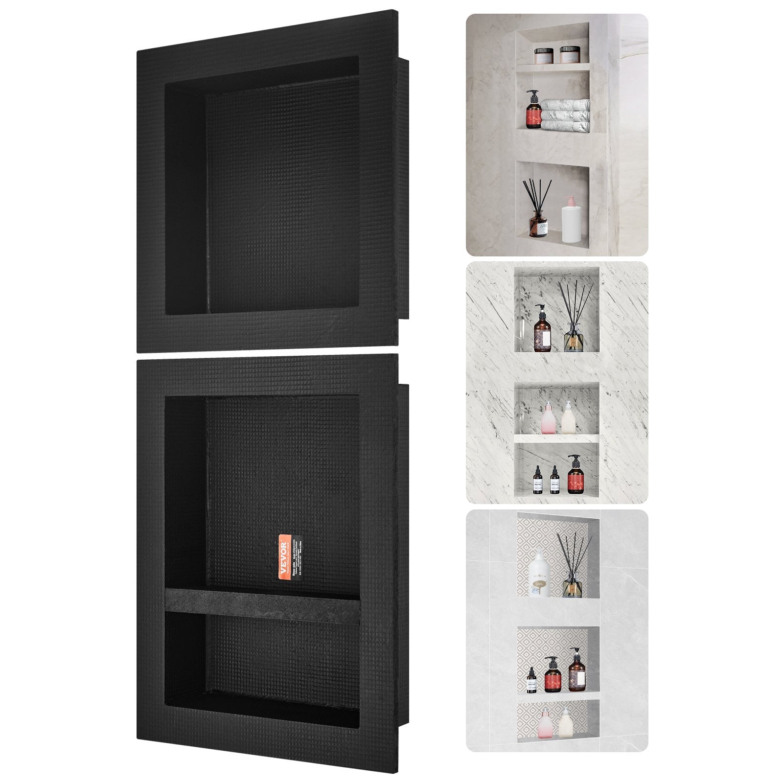 Shower Heads & Screens: VEVOR Shower Niche Ready for Tile 40.64x40.64cm & 40.64x50.8cm, Triple Shelf, Square Corners Wall-inserted Niche Recessed, Sealed Protection Modern Soap Storage Niche for Shower Bathroom, Black