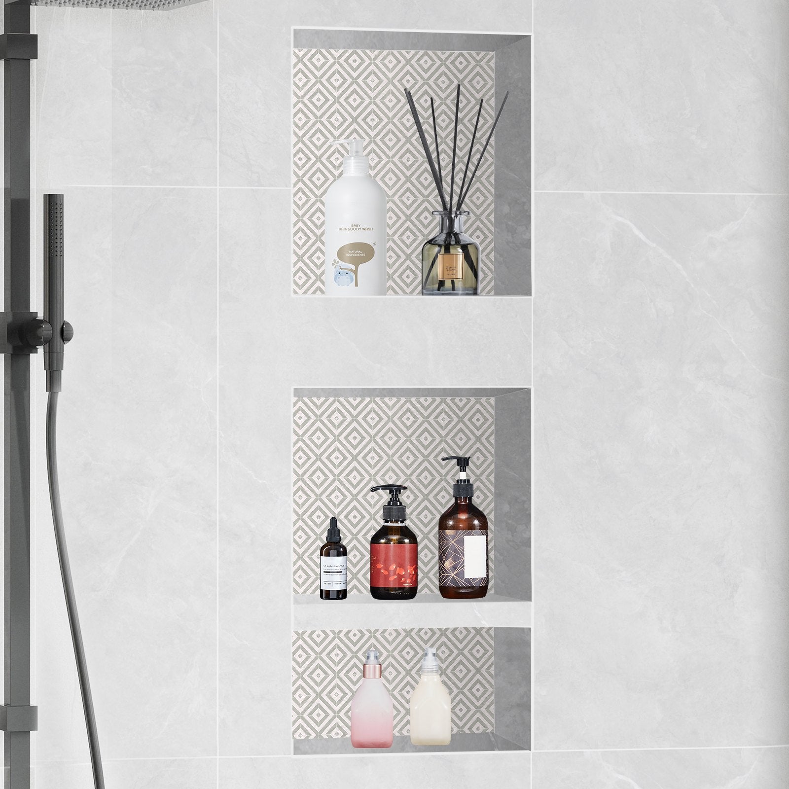 Shower Heads & Screens: VEVOR Shower Niche Ready for Tile 40.64x40.64cm & 40.64x50.8cm, Triple Shelf, Square Corners Wall-inserted Niche Recessed, Sealed Protection Modern Soap Storage Niche for Shower Bathroom, Black
