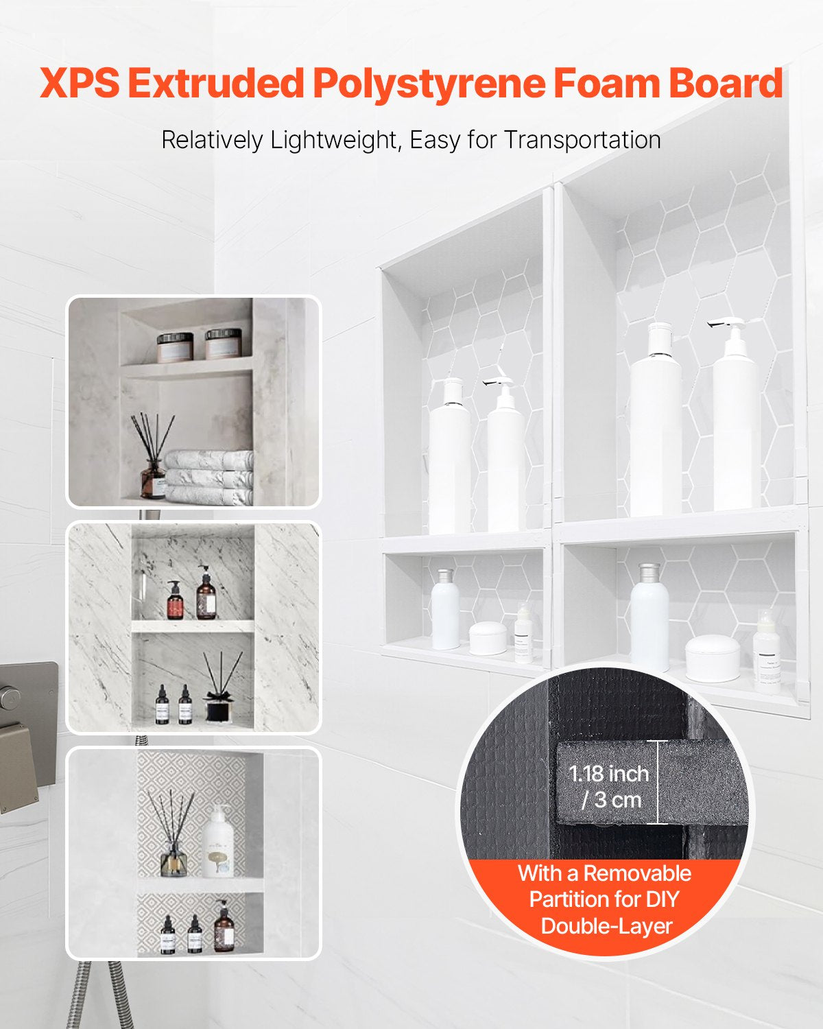 Bathroom Cabinets, Cupboards & Storage: VEVOR Shower Niche 40.6 x 81.3 + 40.6 x 81.3 cm Recessed Wall Shelf Bathroom