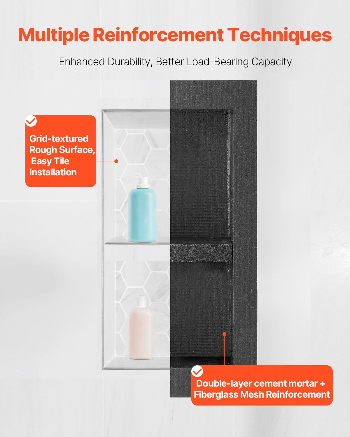 Bathroom Cabinets, Cupboards & Storage: VEVOR Shower Niche 40.6 x 81.3 + 40.6 x 81.3 cm Recessed Wall Shelf Bathroom