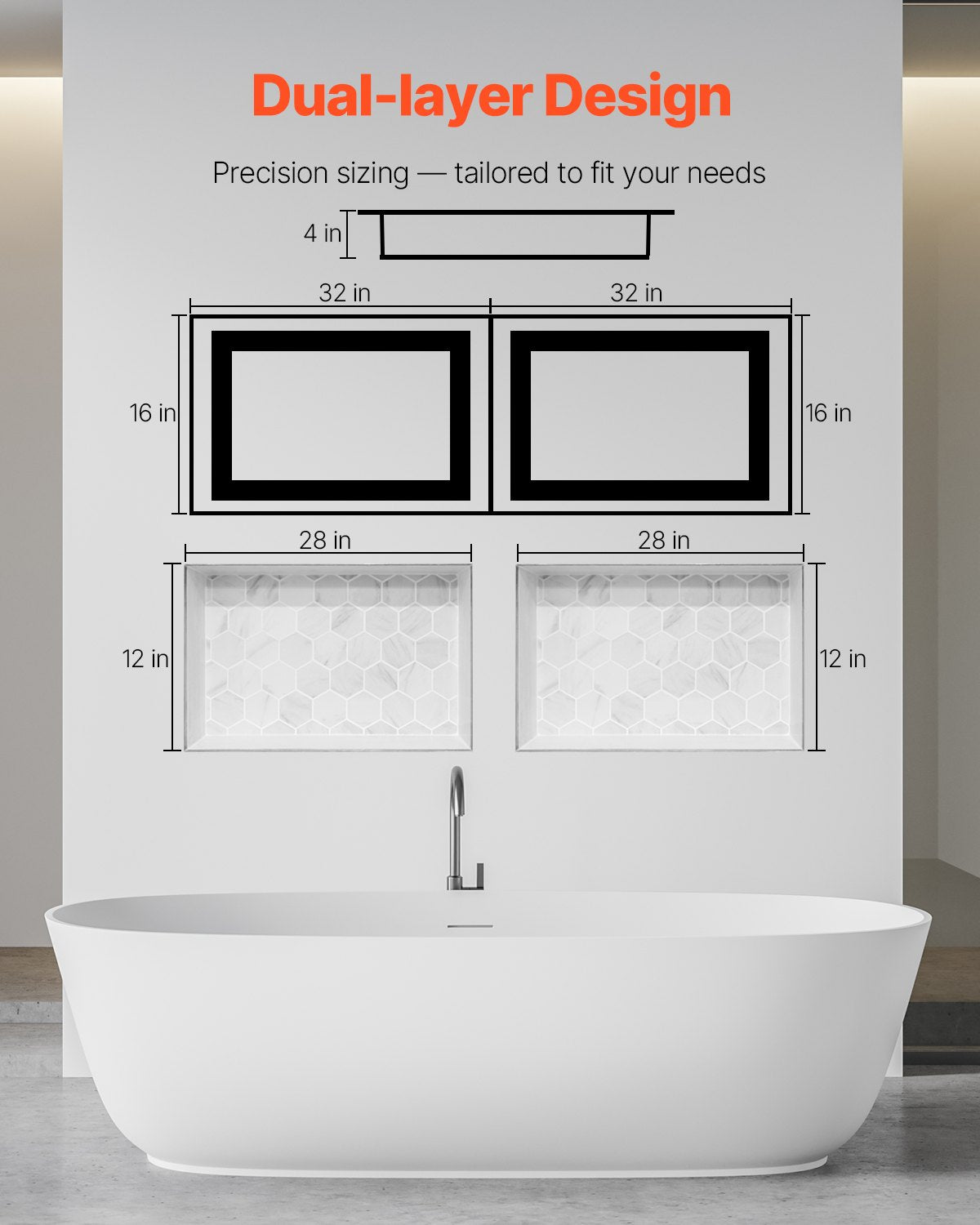 Bathroom Cabinets, Cupboards & Storage: VEVOR Shower Niche 40.6 x 81.3 + 40.6 x 81.3 cm Recessed Wall Shelf Bathroom