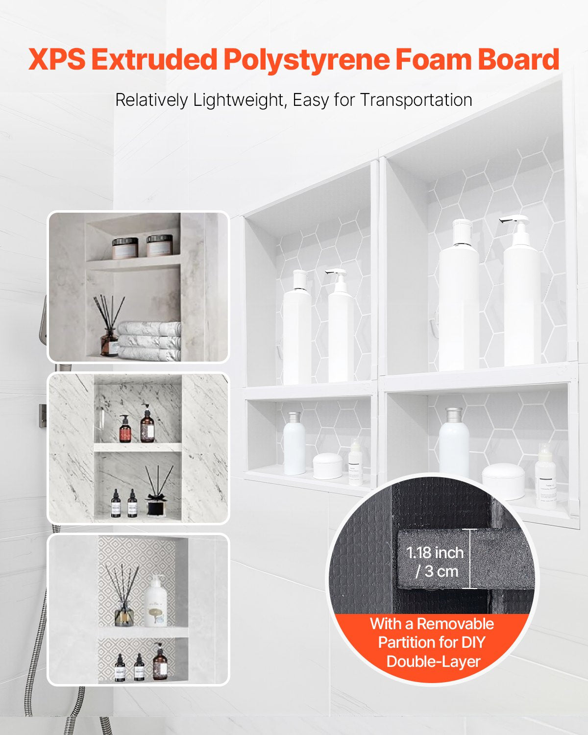 Bathroom Cabinets, Cupboards & Storage: VEVOR Shower Niche 40.6 x 61+40.6 x 61 cm Recessed Wall Organizer Bathroom