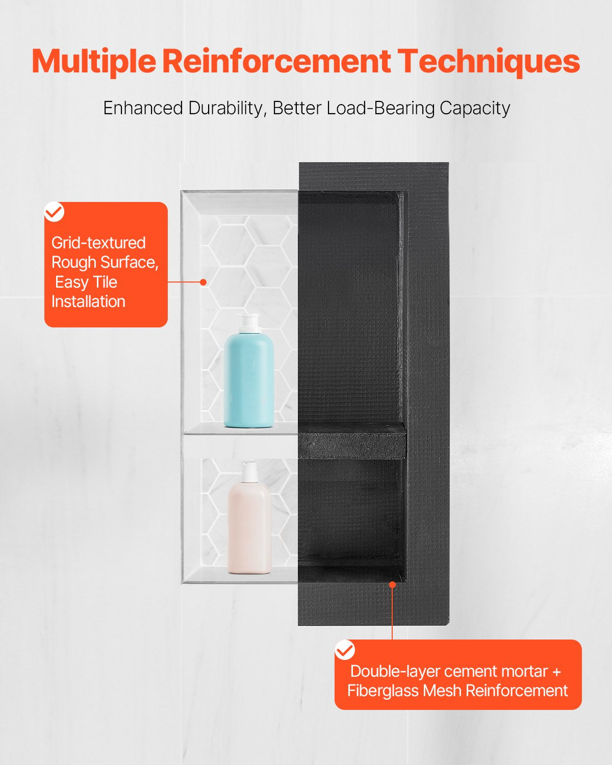 Bathroom Cabinets, Cupboards & Storage: VEVOR Shower Niche 40.6 x 61+40.6 x 61 cm Recessed Wall Organizer Bathroom