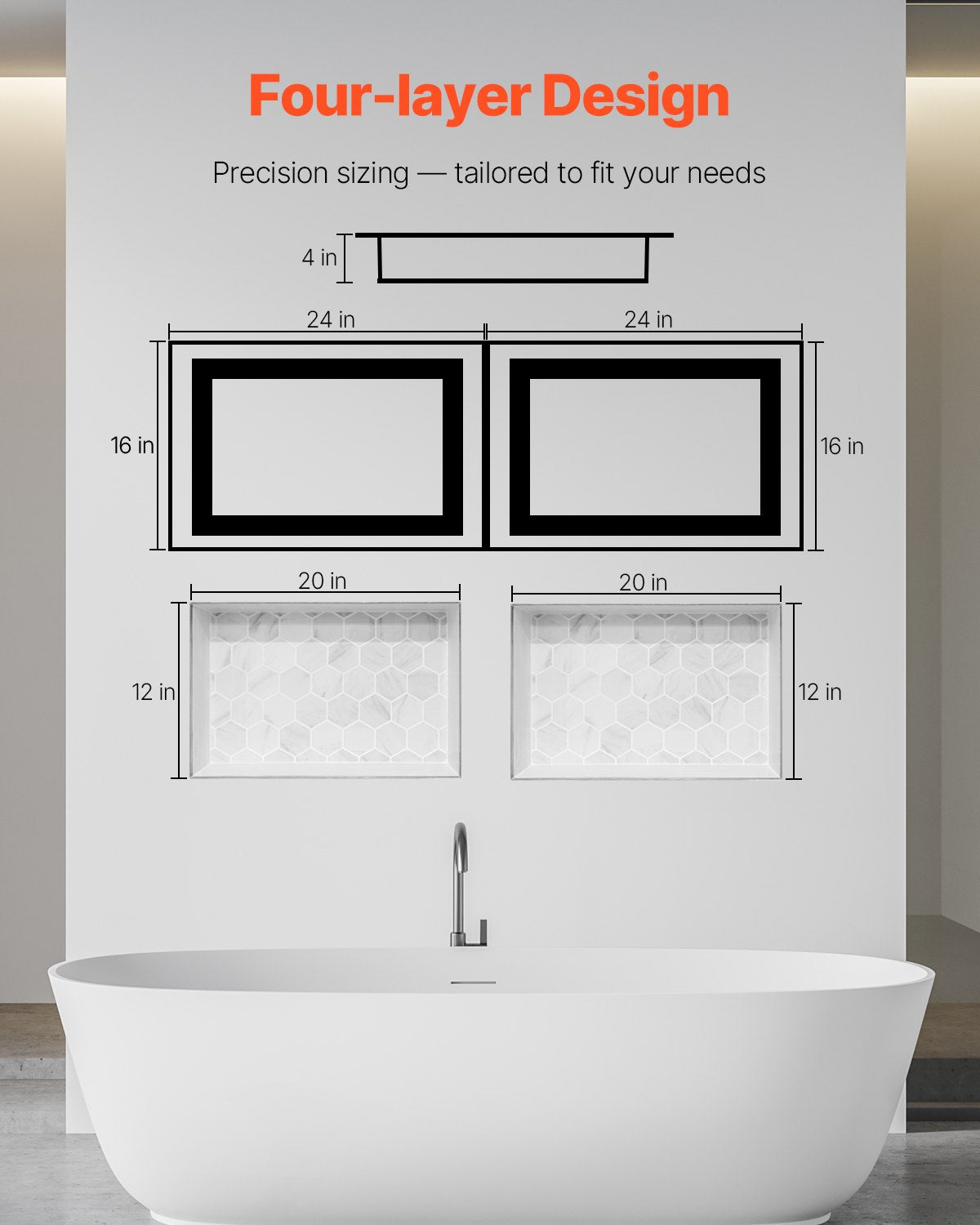 Bathroom Cabinets, Cupboards & Storage: VEVOR Shower Niche 40.6 x 61+40.6 x 61 cm Recessed Wall Organizer Bathroom