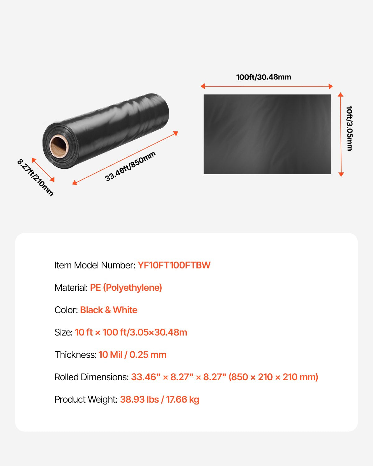 Aprons: VEVOR 10Mil Plastic Sheeting Roll 10 x 100 FT Heavy Duty Black & White