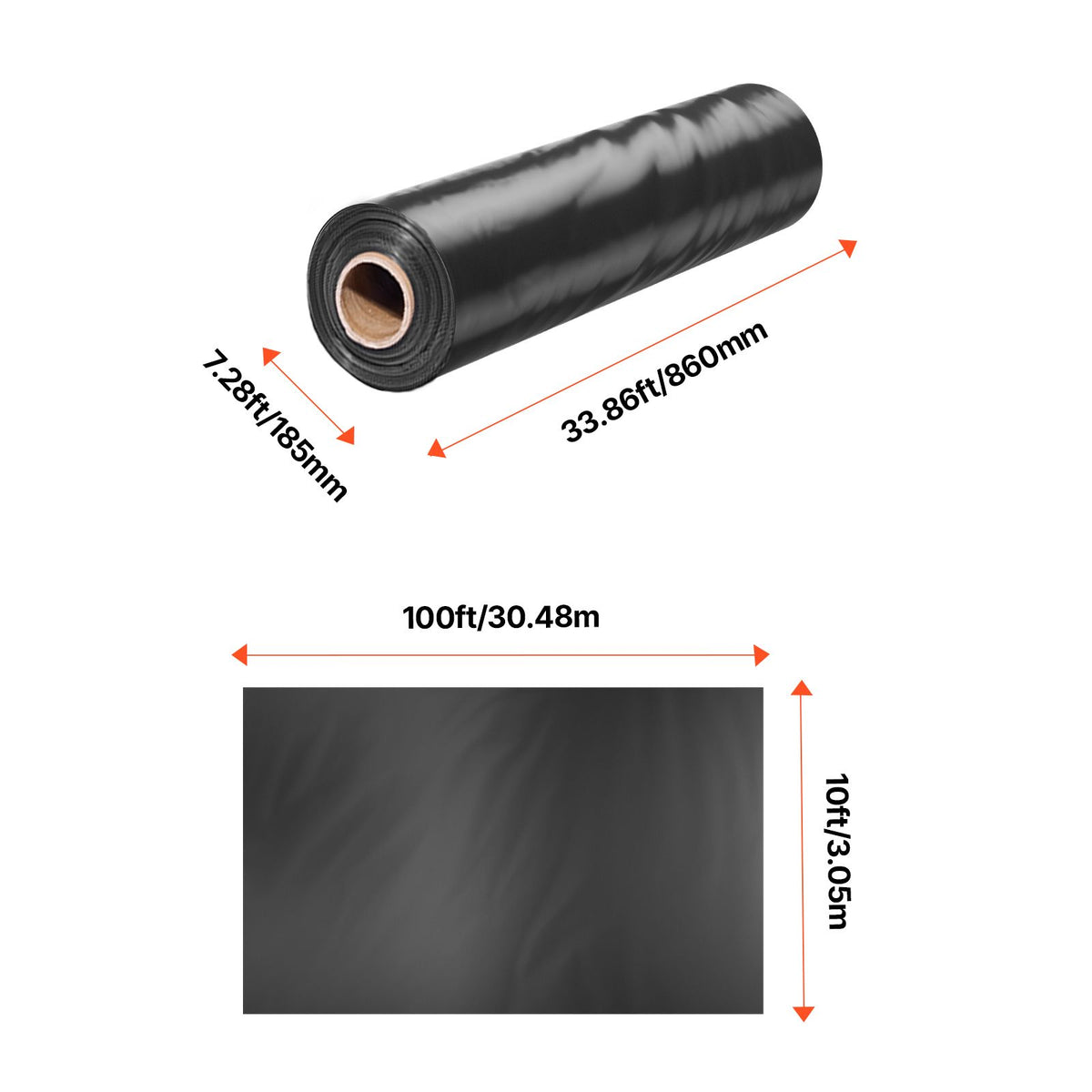 Plastic Sheeting Heavy Duty 10' x 100', 6 Mil Thick Plastic Sheeting Roll, Plastic Drop Cloth Painters Tarp, Polyethylene Covering for Crawl Space Vapor Barrier, Multi-Purpose, Black