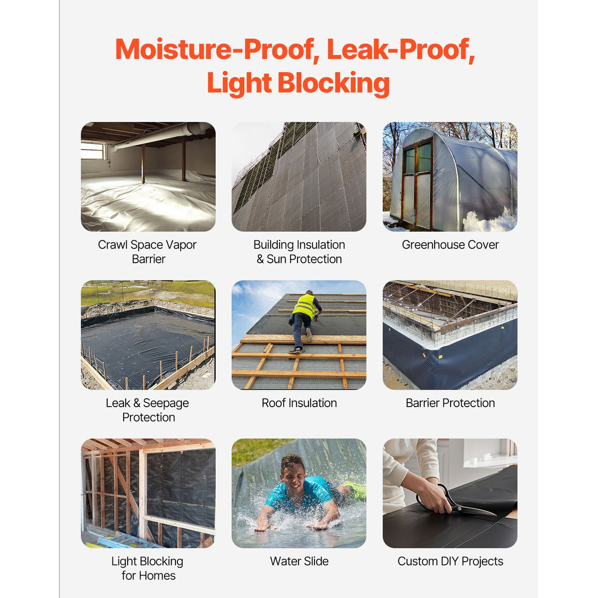 10 Mil Plastic Sheeting Heavy Duty 10' x 100', Thick Plastic Sheeting Roll, Plastic Drop Cloth Painters Tarp, Polyethylene Covering for Crawl Space Vapor Barrier, Multi-Purpose, Black