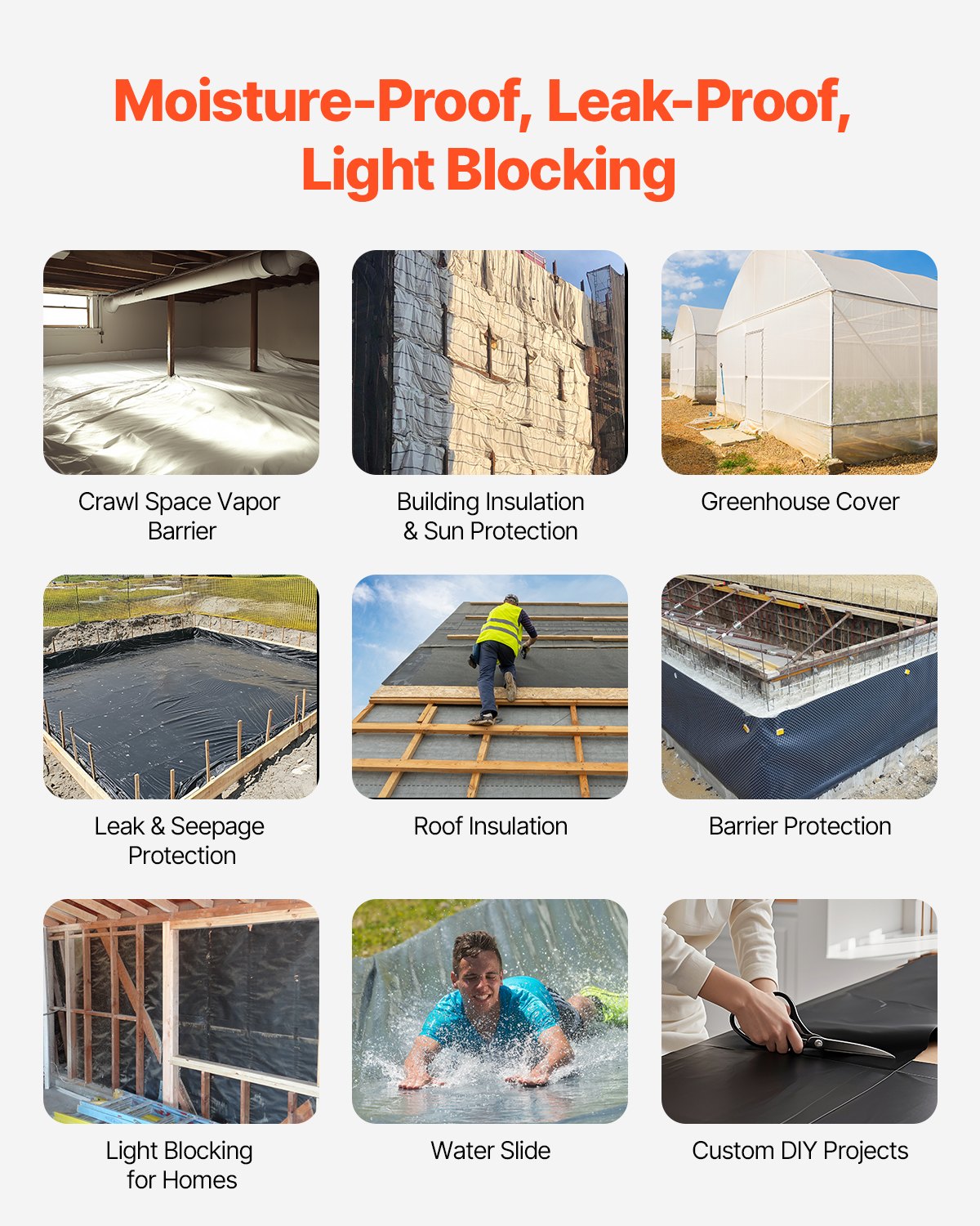 Traffic Control & Parking Tools: VEVOR 6Mil Plastic Sheeting Roll 10 x 100 FT Heavy Duty Film Black & White
