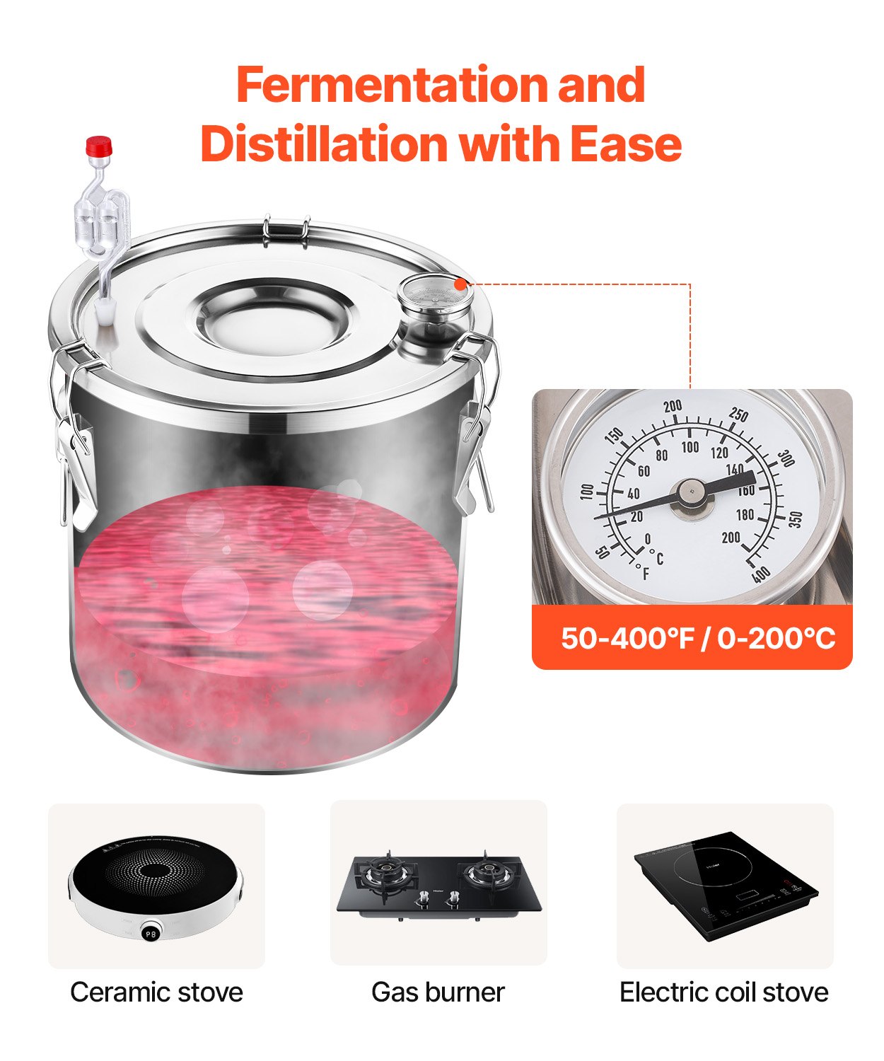Distilling & Brewing: VEVOR Moonshine Still Water Alcohol Distiller 13.2Gal w/Thumper Keg & Water Pump