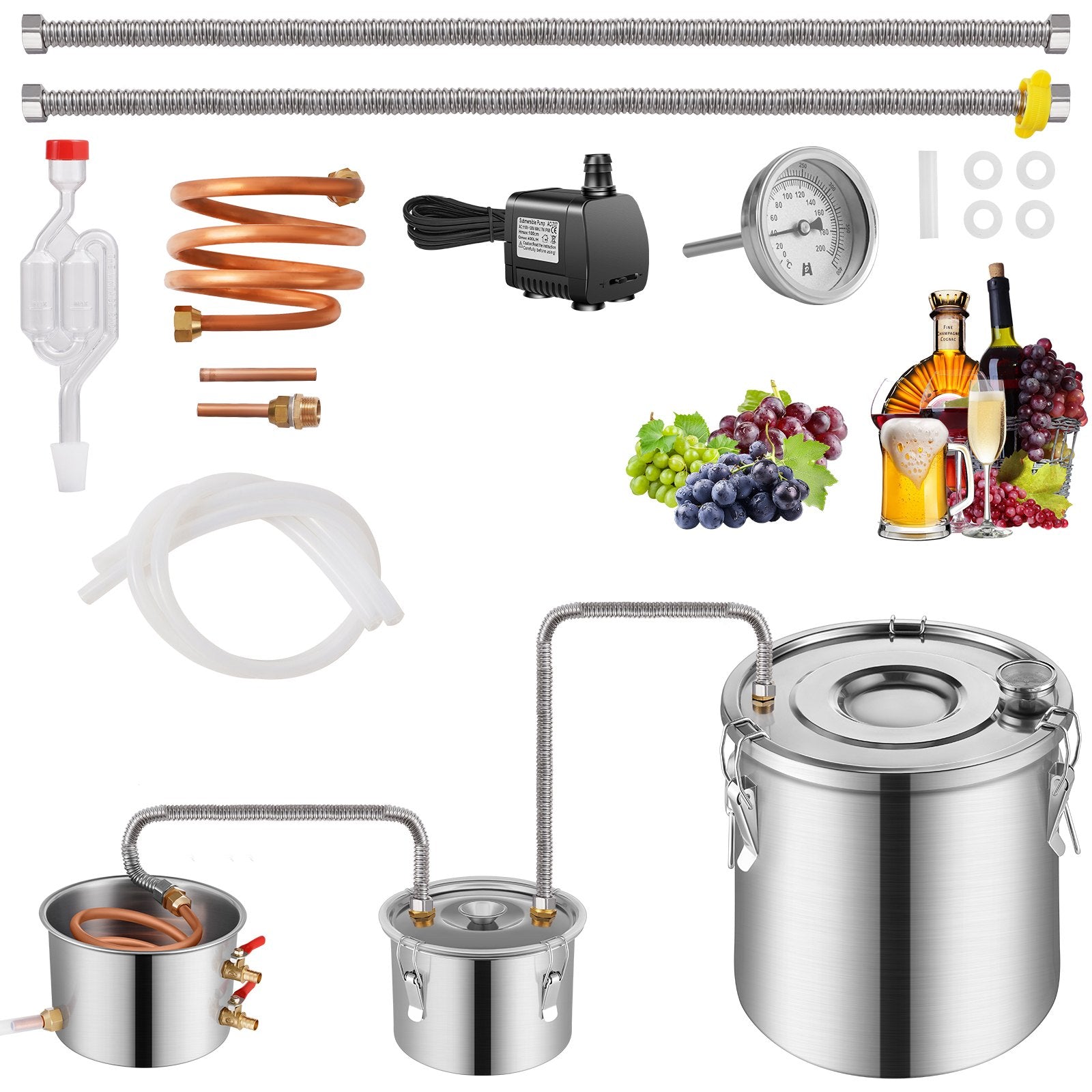 Distilling & Brewing: VEVOR Moonshine Still Water Alcohol Distiller 13.2Gal w/Thumper Keg & Water Pump